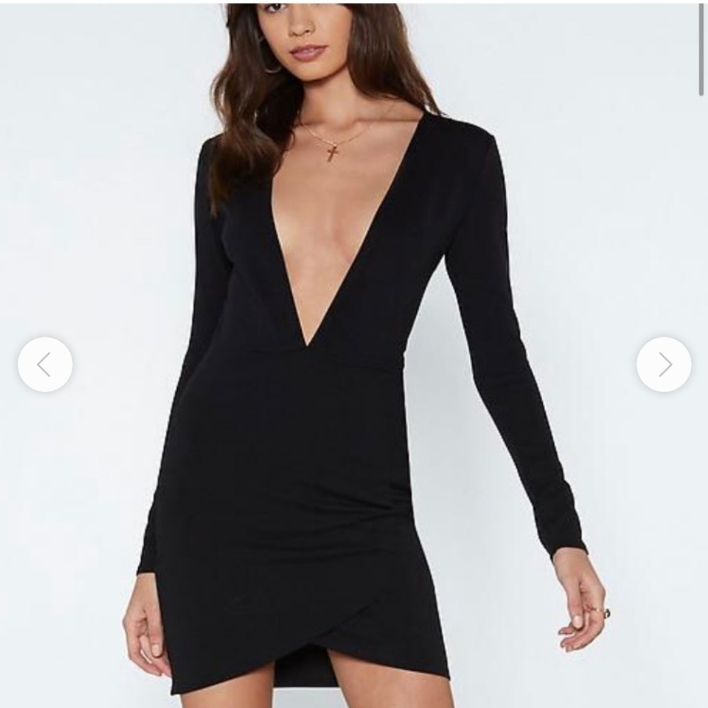 Nasty Gal Plunging Black Mini Dress